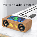 Miniatyrbild 4 av 5: Trådlös Bluetooth-högtalare i trä med multifunktionell klocka, väckarklocka, U-disk, plugin-kort, litet ljud, kraftfull subwoofer, FM (brun)