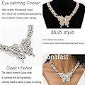 Miniatyrbilde 4 av 5: Cubansk lenkekjede Charm Butterfly Halskjeder for kvinner Rhinestone Inlaid Hip Hop Butterfly Cuban Choker Halskjede for jenter