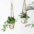 Miniatyrbild 3 av 4: Växtkruka inomhus hängande korg blomkruka hållare jute rep med pärlor