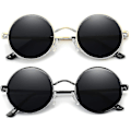 Miniatyrbillede 1 af 5: Vintage runde John Lennon polariserede solbriller til mænd og kvinder Circle Hippie solbriller_l24（2 pakke (sort guld)）