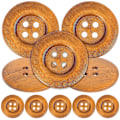 Miniatyrbilde 2 av 2: 10 stk 50 mm 4-hulls tre knapper, miljøvennlige runde brede kant DIY trykknapper (brun) (10 stk, brun)