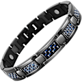 Miniatyrbillede 1 af 5: Herre Blå Carbon Fiber Sort Titanium Magnetisk Armbånd Justerbar
