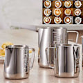 Miniatyrbild 5 av 5: Mjölkkanna, 350 ml + 600 ml handhållen mjölkskummare i rostfritt stål, mjölkskummare för kaffekräm