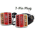 Pikkukuva 1 / 5: 12V/24V LED-perävaunun takavalopaketti 7-napainen pistoke magneettipidikkeellä autoon, kuorma-autoon (keltainen ja punainen LED, pahvilaatikko)
