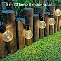 Miniatyrbild 2 av 5: Solcells drivna LED-ljusslingor - Vattentäta uteplatsljus - Hållbara utomhusljusslingor, klara glödlampor Veranda lampor 5 meter 20 lampor