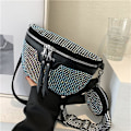Miniatyrbild 3 av 5: Glittrande Strass Tofs Mode Midjeväska, PU Läder Strass Magväska Justerbar Bältesrem Crossbody Axelväska