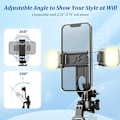 Miniatyrbilde 4 av 4: Telefonstativ, stativ for iPhone og selfiestangstativ med fjernkontroll og 2 lys, alt-i-ett 360° roterende bærbart reisetelefonstativ for