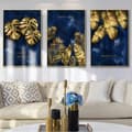 60x80cm×3stk Nordisk Lyx Marinblå Guld Abstrakt Textur Canvas