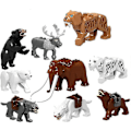 Miniatyrbillede 1 af 5: 9 stk./sæt Bygningsklodser med Dyr fra Byen, Zoo-figurer, Model af Mammut og Sabeltand, Pædagogiske Legetøj