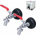 1000L Tankkran, Regnvannsoppsamlingskran (2 stk), IBC Vanntankadapter, 1/2\" Dobbel Messingkran, Laget av PP, 60mm (1/2\") Grovgjenge