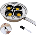 Miniatyrbild 1 av 5: Äggkokare med 4 Koppar - Äggkokare i Rostfritt Stål för Pocherade Ägg, Induktionshäll, Äggkokare Set med 4 Nonstick Stora Silikon Äggkokare Koppar