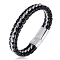 Miniatyrbild 1 av 5: Pojkar Barn Äkta Läder Armband Svart.titan Silver Kedja Magnetlås 7\"/18cm