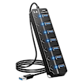 Miniatyrbild 1 av 5: 7 Portars USB Hub Splitter Multi Hub USB 3.0 Adapter USB Flera Portar Strömadapter med Strömbrytare