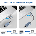 Miniatyrbilde 4 av 5: USB 3.0 til Ethernet-adapter med USB C til RJ45 Gigabit LAN 1000 Mbps kablet nettverk, nettverksadapter
