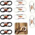 10-pack S-formade karbinhakar, rostfritt stål, Mini S-formade karbinhakar, Mini karbinhakar med dubbellåsning, Stöldskydd och fallskydd