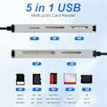 Miniatyrbild 3 av 5: 5-i-1 Multi-minneskortläsare SD/TF/MS//XD Kortläsare USB C OTG-adapter Adapter för