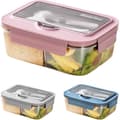 Microwaveable bento box, 1400 ml, three compartments, cutlery included, perfect for picnics, work etc., pink
