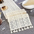 Miniatyrbillede 3 af 5: 24 cm x 180 cm Beige Macrame Bordløber Rektangulær Hæklet Blonde Elegant Hul Mesh Dug Til Rustik Boho Bryllupsdekoration Brude- & Baby Shower