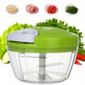 Green Handheld Vegetable Chopper - Compact Onion & Garlic Chopper with Pull Cord, 3 Blades and Non-Slip Base