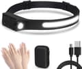 Hodelykt, Supersterk 350 Lumen 6-modus Sensor Hodelykt, USB Oppladbar IPX6 Vanntett Justerbar COB Hodelykt [Energiklasse A+++]