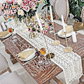 Miniatyrbillede 2 af 5: 24 cm x 180 cm Beige Macrame Bordløber Rektangulær Hæklet Blonde Elegant Hul Mesh Dug Til Rustik Boho Bryllupsdekoration Brude- & Baby Shower