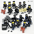 Miniatyrbillede 2 af 4: 16 stk Blå SWAT Sort Dukke Byggeklodser Legetøj Anti-terrorisme Militær Model Dukke Børn Samle Byggeklodser Legetøj