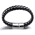 Miniatyrbild 5 av 5: Pojkar Barn Äkta Läder Armband Svart.titan Silver Kedja Magnetlås 7\"/18cm