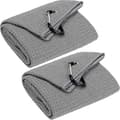 2-pack Tri-fold golfhanddukar, premium mikrofibertyg våffelstruktur med svart kraftig karbinhake