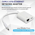 Pikkukuva 4 / 5: Type C OTG Ethernet -sovitin USB C - RJ45 Ethernet LAN -verkkokaapelisovitin 100Mbs Type C -mobiililaitteille