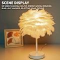 Miniatyrbillede 4 af 5: Hvid Fjer Bordlampe  Sengelampe Med Træbase  Fjer Bordlampe  Skrivebordslampe Til Soveværelse  Hjemmedekoration 240796