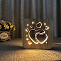 Miniatyrbild 3 av 5: 3D Trä Hjärtan Nattlampa LED Bordslampa Alla Hjärtans Dag Present Sovrum Heminredning