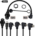 Pikkukuva 3 / 5: Micro USB 90 asteen urosäätöinen urosliitin USB 3.1 Type-C naarasliittimeen, upotettu paneeliin asennettava jatkokaapeli autoon, moottoripyörään ja kojelautaan