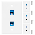 Miniatyrbilde 1 av 5: 4 Stykker 2 Port Ethernet Veggplate, RJ45 Cat6 Hunn til Hunn Inline Koblingsstykke Frontplater