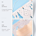 Miniatyrbillede 5 af 5: Boho Macrame Væghængt Hylde Håndlavet Vævet Kvaster Gobelin Rack Træ Flydende Opbevarings Hænger Fo