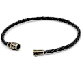 Miniatyrbild 4 av 5: Handgjord enkel loop flätad läderarmband med magnetiskt mässingsspänne, svart