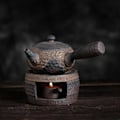 Miniatyrbillede 2 af 5: Japansk Grov Keramik Håndlavet Tekandevarmer Keramik Retro Tevarmer Lysestager Tekomfur Tekande