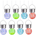 Miniatyrbilde 1 av 5: 8-pakning utendørs hengende solcellelamper, dekorative krakkelerte glasskuler, vanntette solcellelamper, hengende solcellelamper for hage, plen, blomsterbed.