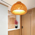 Miniatyrbillede 3 af 5: Bambus Flet Rattan Lampearmatur Planmonteret Hængende Loftslampe til Stue Soveværelse Spisestue, 30X18cm
