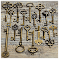 Miniatyrbillede 2 af 5: Sæt af 18 Antikke Vintage Gammelt Udseende Bronze Skeletnøgle Hjerte Bue Lås Vedhæng