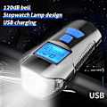 Pikkukuva 4 / 5: Polkupyörän valo USB Ladattava Pyöräilyvalo 120dB Äänimerkillä 4 Valotilaa Vedenpitävä Polkupyörän Etuvalo Pyöräilyyn