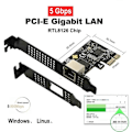 Miniatyrbild 2 av 5: 5G PCI-E till RJ45 Nätverkskort RTL8126 Chip Gigabit Ethernet PCI Express Nätverkskort 5000Mbps 1Gbps