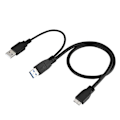 Miniatyrbilde 1 av 3: USB 3.0 A Hann til Micro B Hann  Hann Strømforsyning Y-kabel for Mobil Harddisk HDD 50cm