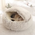 Miniatyrbillede 1 af 3: 2024 Ny Fluffy Katteseng, Rund, Blød Plys, Hule Med Hætte, Katteseng, Til Vinteren, Varmt, Skridsikker
