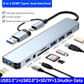 Miniatyrbild 5 av 5: USB-dockningsstation, 8-i-1-hub, med PD100W, SD/TF, Audio 3.5, 4 USB-portar, för bärbara datorer, T