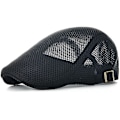 Miniatyrbillede 1 af 5: Herre Åndbar Mesh Sommerhat Justerbar Newsboy Beret Ivy Kasket Flat Cap Sort