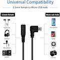 Pikkukuva 3 / 5: Micro-USB - 3,5 mm:n audioliitäntäadapterikaapeli, audio Micro-USB:hen, suorakulmainen Micro-USB-uros - 4-nastainen 3,5 mm:n naaraspuolinen kaapeli aktiiviselle klipsimikrofonille