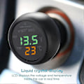 Miniatyrbild 1 av 2: 2024 Bilvoltmeter, 3 i 1 12-24v Biltermometer Bil USB-laddare Voltmeter med LCD Digital Display-YNP