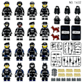 Miniatyrbillede 1 af 4: 16 stk Blå SWAT Sort Dukke Byggeklodser Legetøj Anti-terrorisme Militær Model Dukke Børn Samle Byggeklodser Legetøj