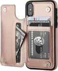 Iphone Xs Iphone X Wallet Case med Kortholder, dobbelt Magnetisk Lås - Rosaguld