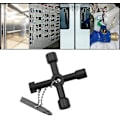 Miniatyrbillede 4 af 5: 4-vejs Multifunktionsnøgle Universal Krydsnøgle Zinklegeringsnøgle Til Gas, Elektrisk Kontrolskab, Elevator, Vandmålerventilnøgle (sort)(2 stk)